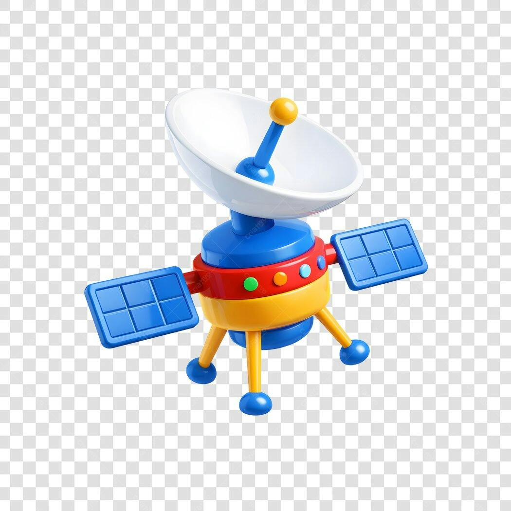 Elemento 3D Satélite Espacial Colorido PNG Fundo Transparente