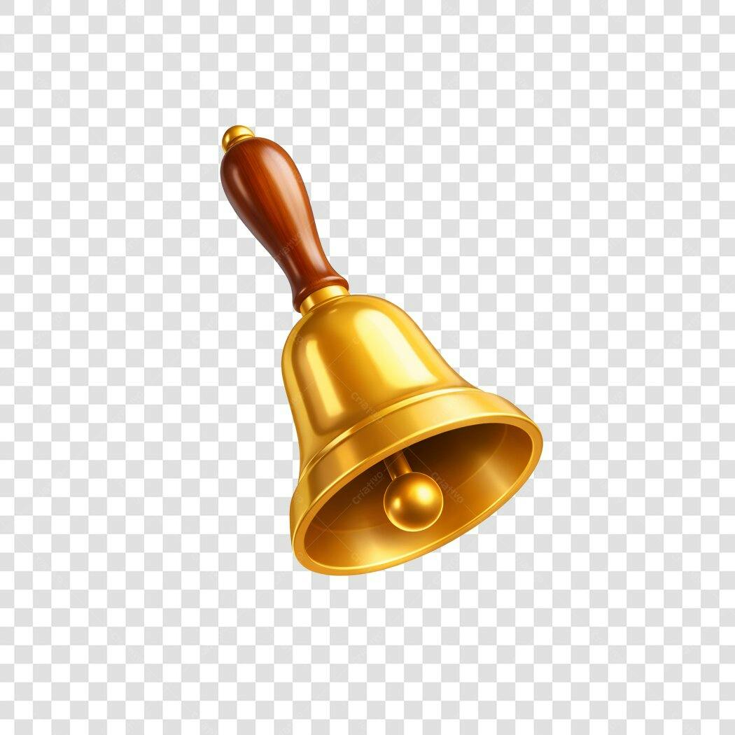 Elemento 3D Sino Dourado Alerta Notificação PNG Fundo Transparente