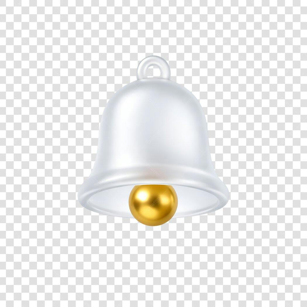 Elemento 3D Sino Notificação Branco Dourado PNG Fundo Transparente