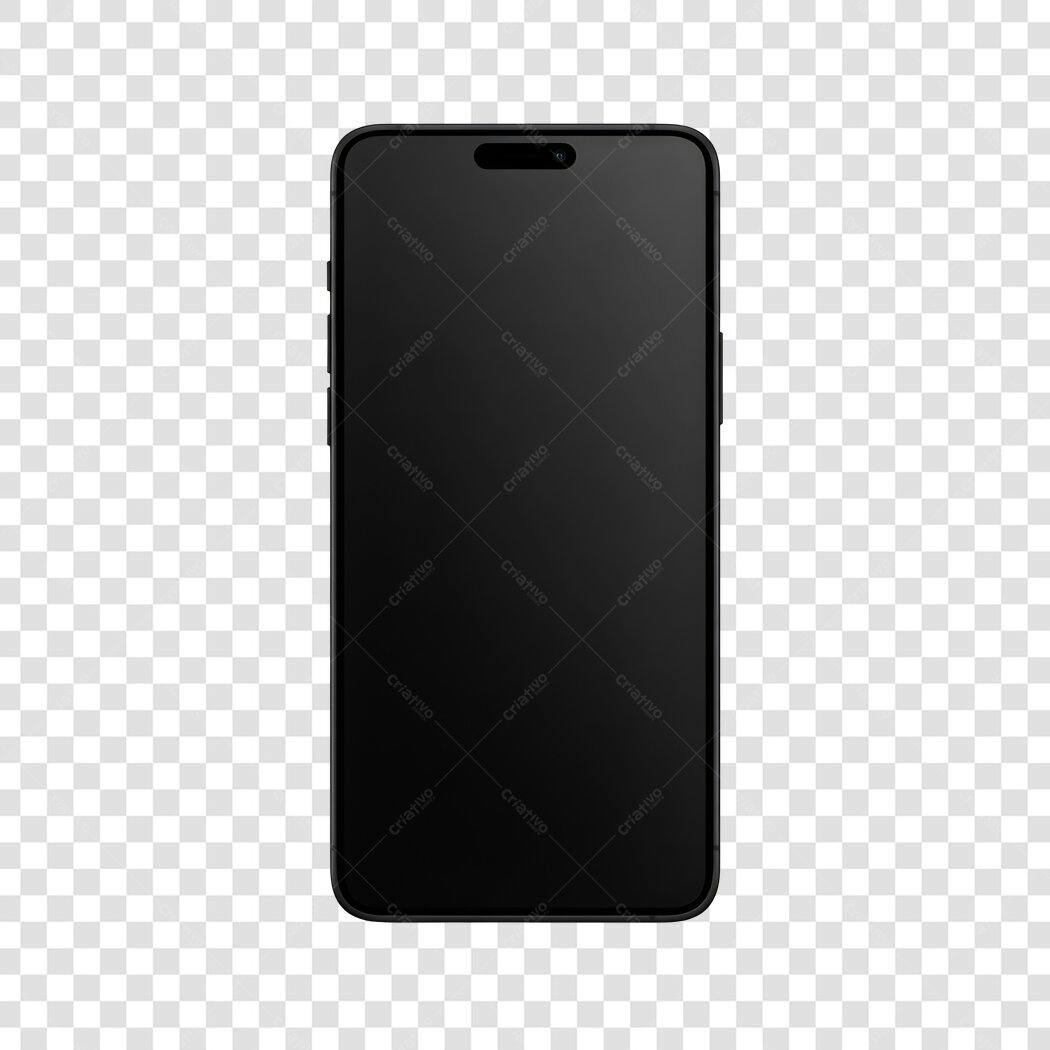 Elemento 3D Smartphone Preto Mockup PNG Fundo Transparente