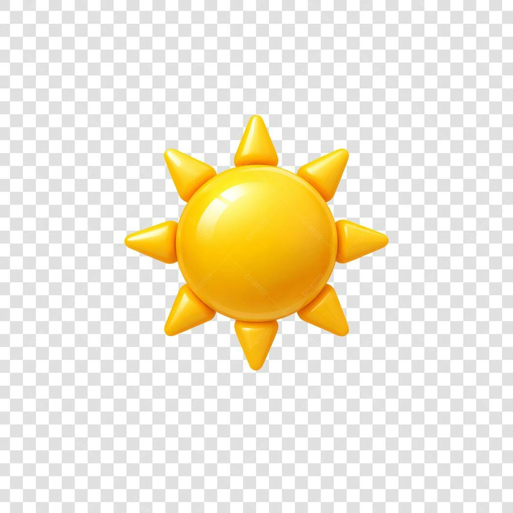 Elemento 3D Sol Amarelo Verão PNG Fundo Transparente