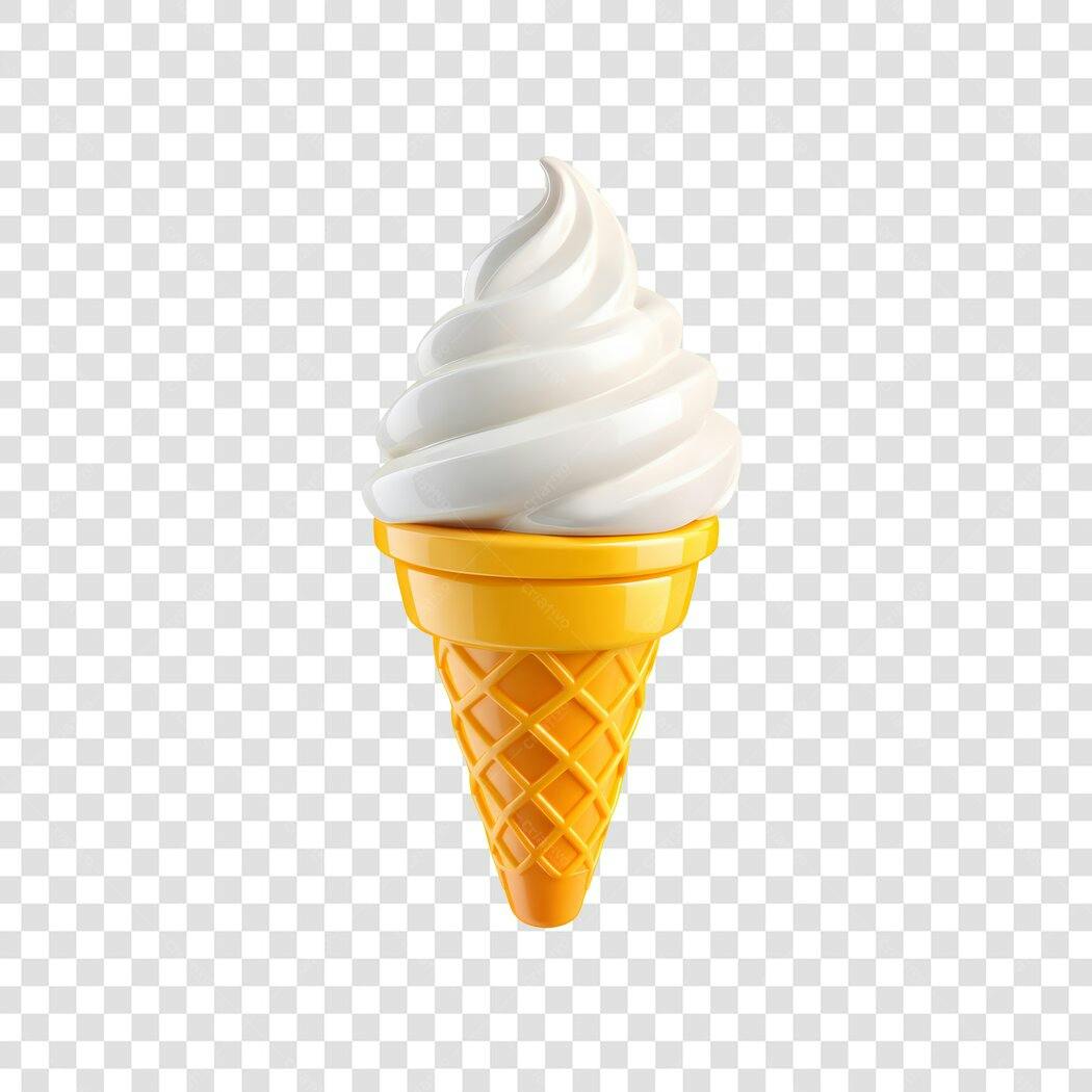 Elemento 3D Sorvete Casquinha Baunilha PNG Fundo Transparente