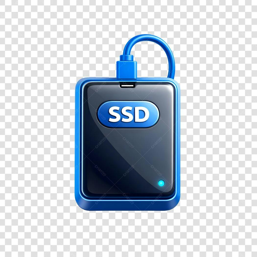 Elemento 3D SSD Externo Azul Tecnologia PNG Fundo Transparente