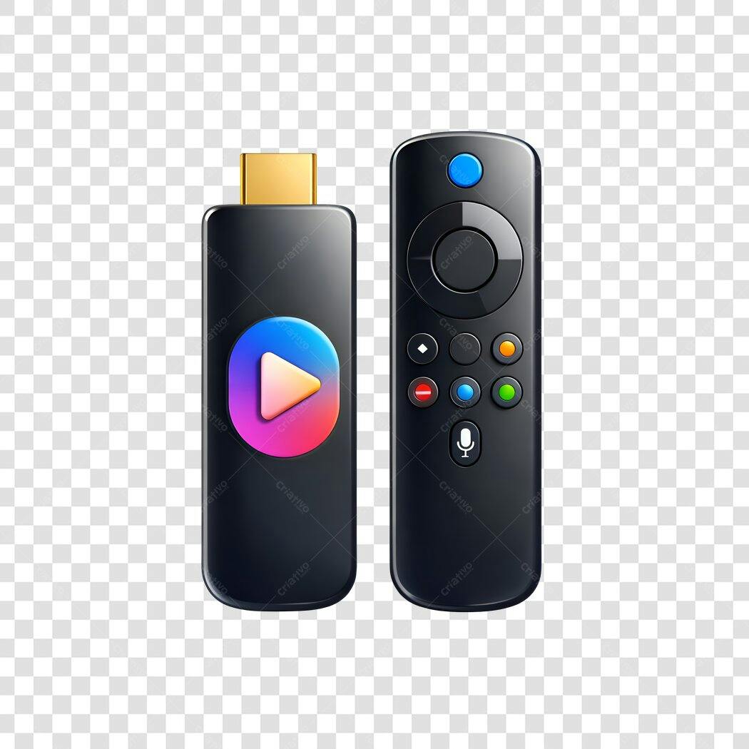 Elemento 3D Streaming TV Stick e Controle Remoto PNG Fundo Transparente