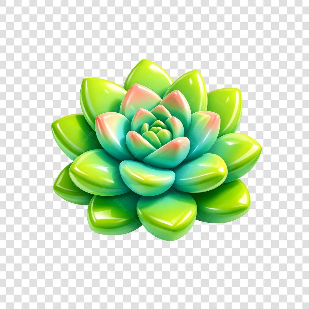 Elemento 3D Suculenta Verde Rosa PNG Fundo Transparente