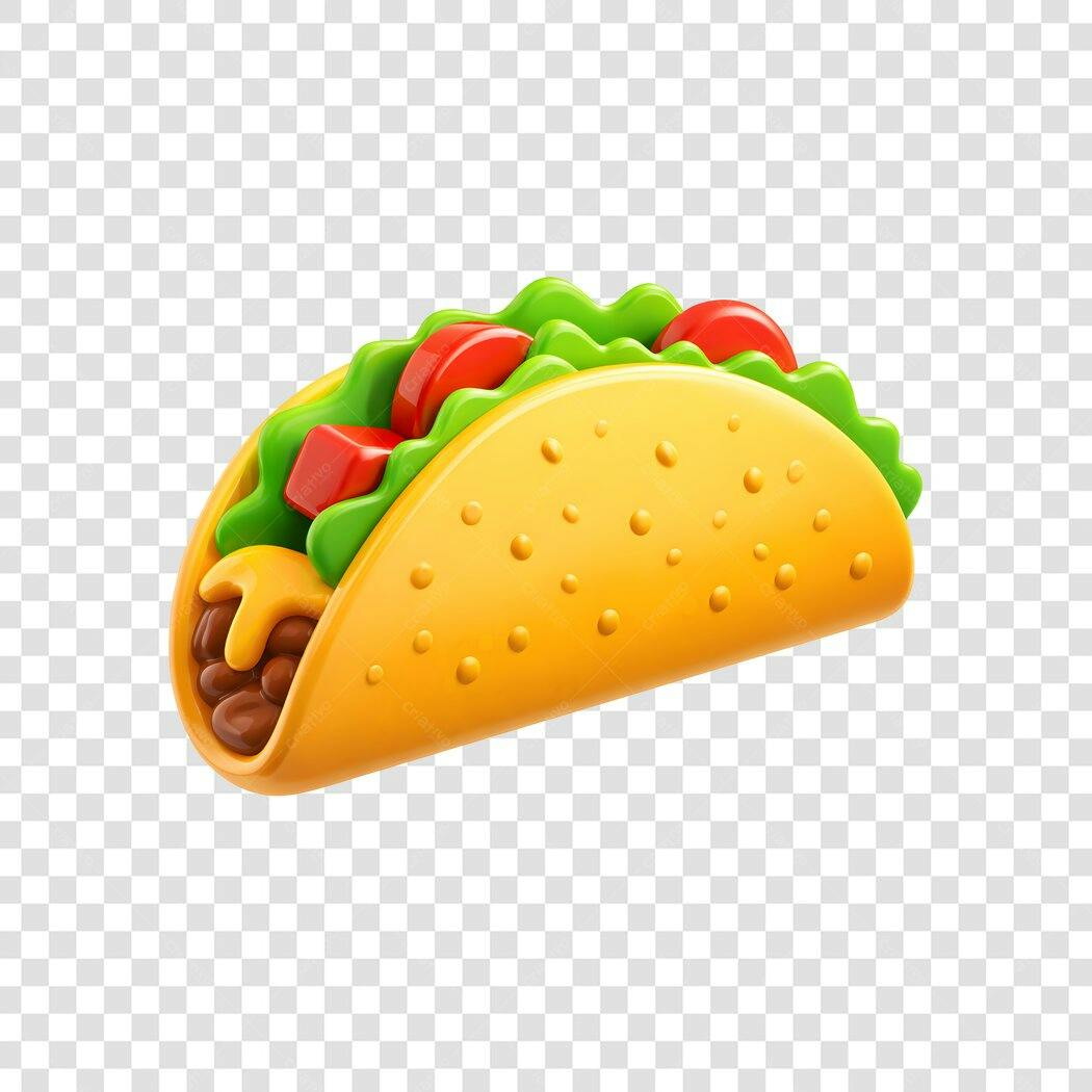 Elemento 3D Taco Mexicano Lanchonete PNG Fundo Transparente