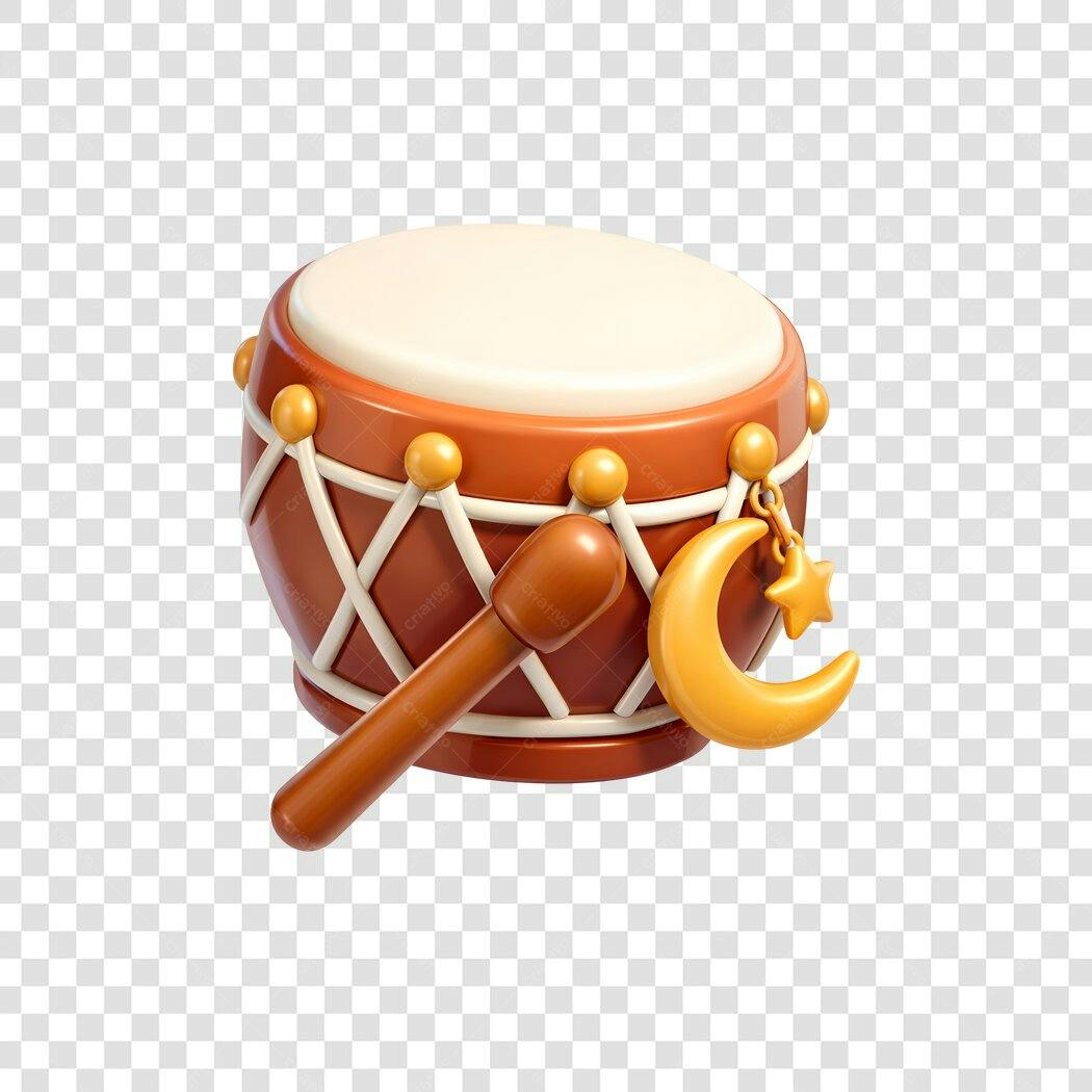 Elemento 3D Tambor Ramadan Lua Estrela PNG Fundo Transparente
