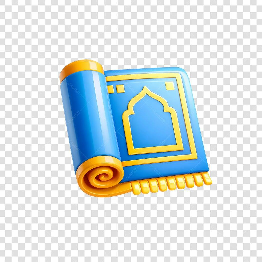 Elemento 3D Tapete de Oração Islâmico Azul PNG Fundo Transparente