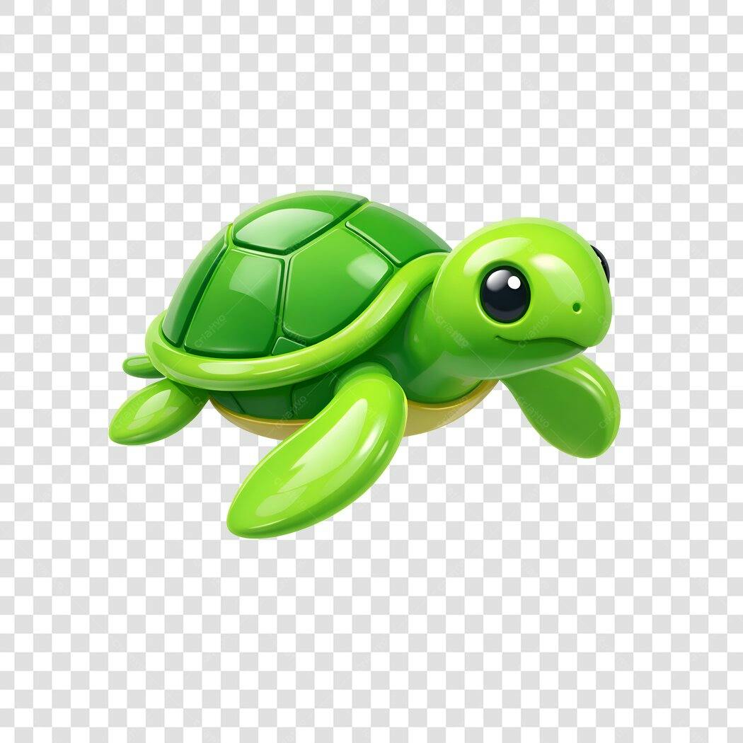 Elemento 3D Tartaruga Verde Cartoon PNG Fundo Transparente
