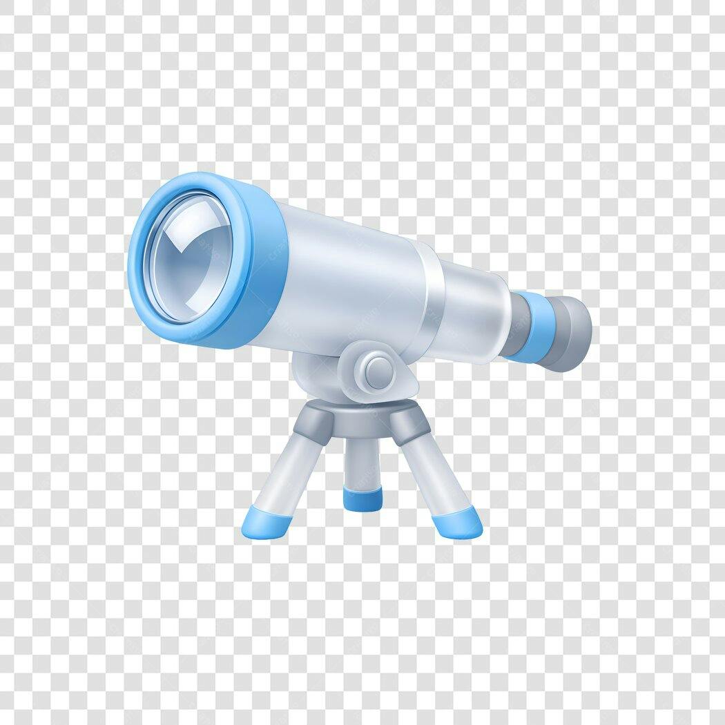 Elemento 3D Telescópio Azul e Prata PNG Fundo Transparente
