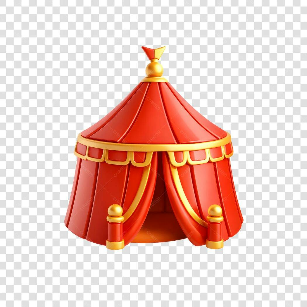 Elemento 3D Tenda Circo Vermelha Dourada PNG Fundo Transparente