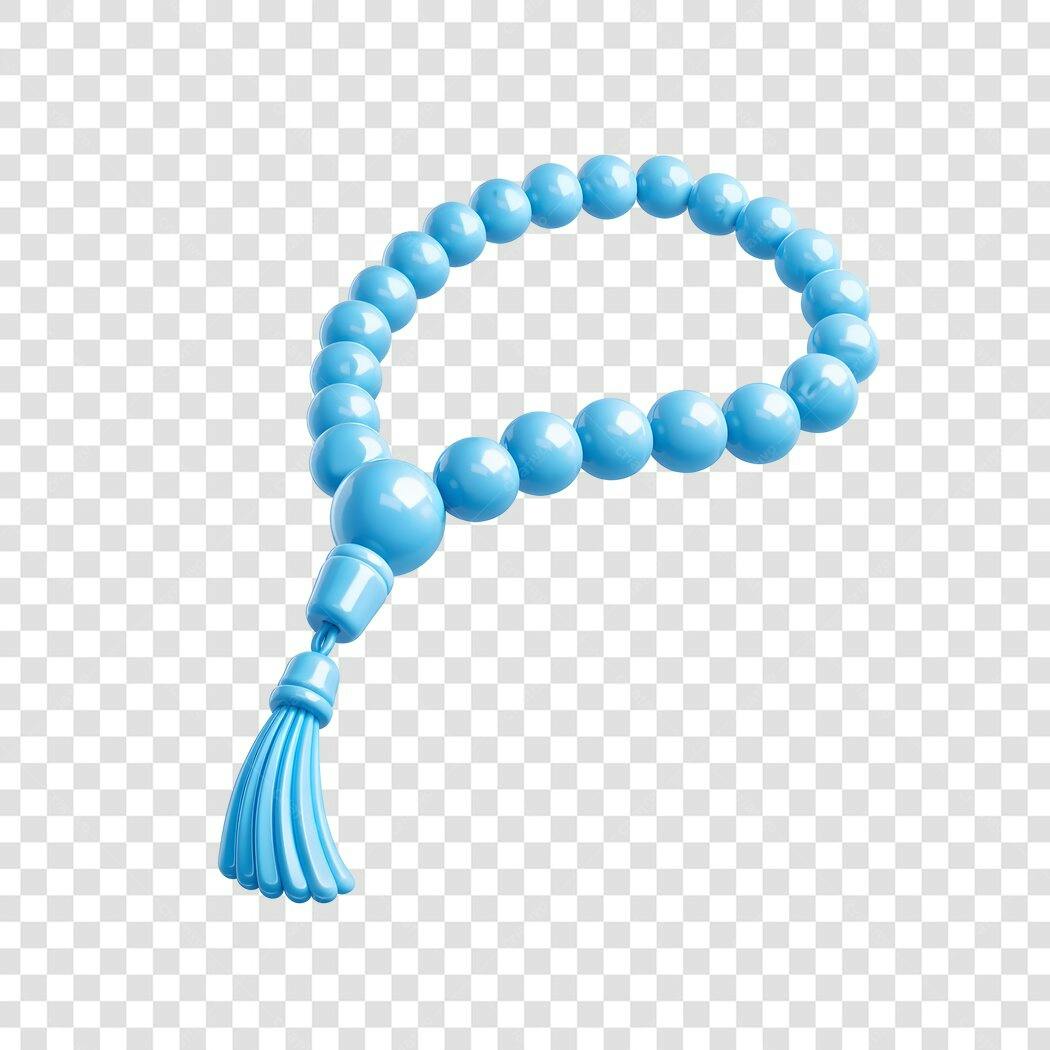 Elemento 3D Terço Islâmico Azul Claro PNG Fundo Transparente