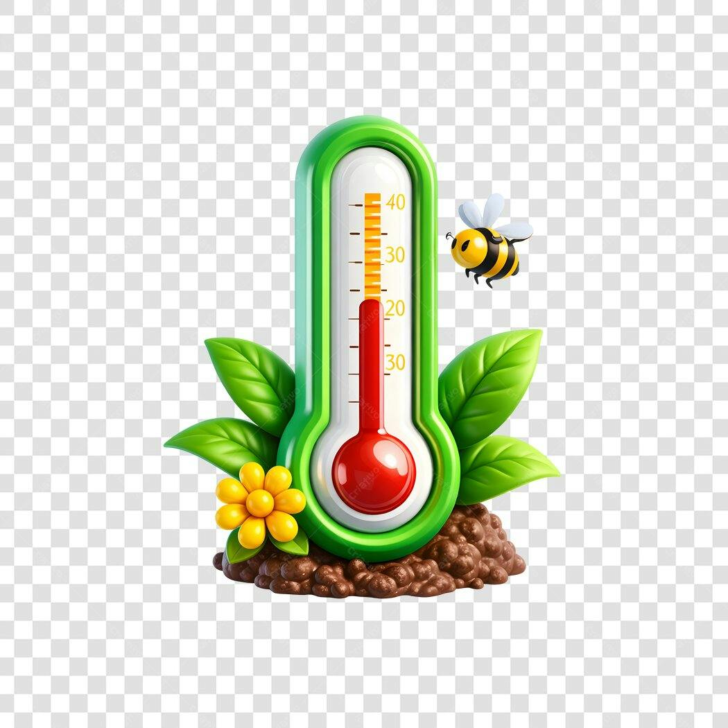Elemento 3D Termômetro Clima Verão Abelha PNG Fundo Transparente