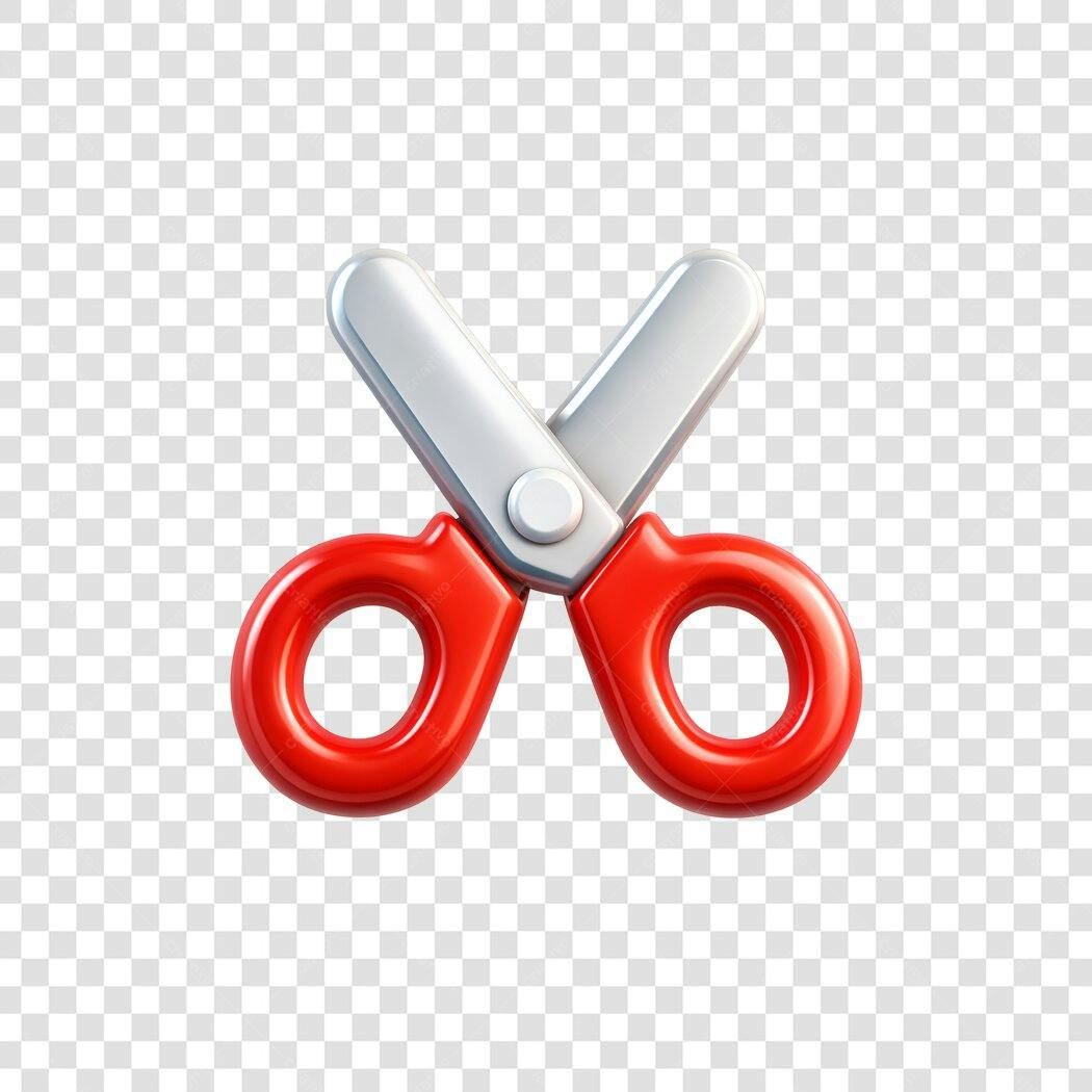 Elemento 3D Tesoura Vermelha Brilhante PNG Fundo Transparente