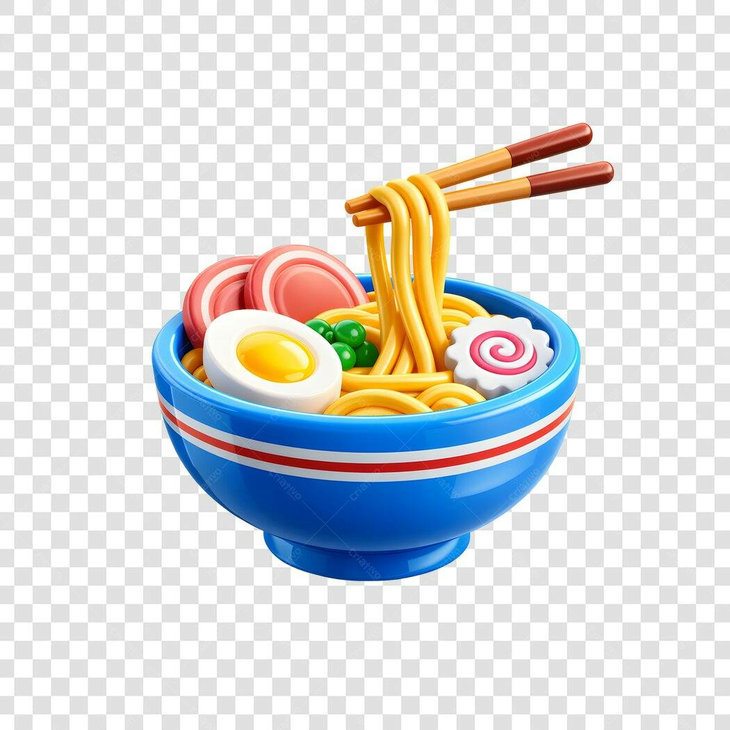 Elemento 3D Tigela de Ramen Hashi Comida Japonesa PNG Fundo Transparente