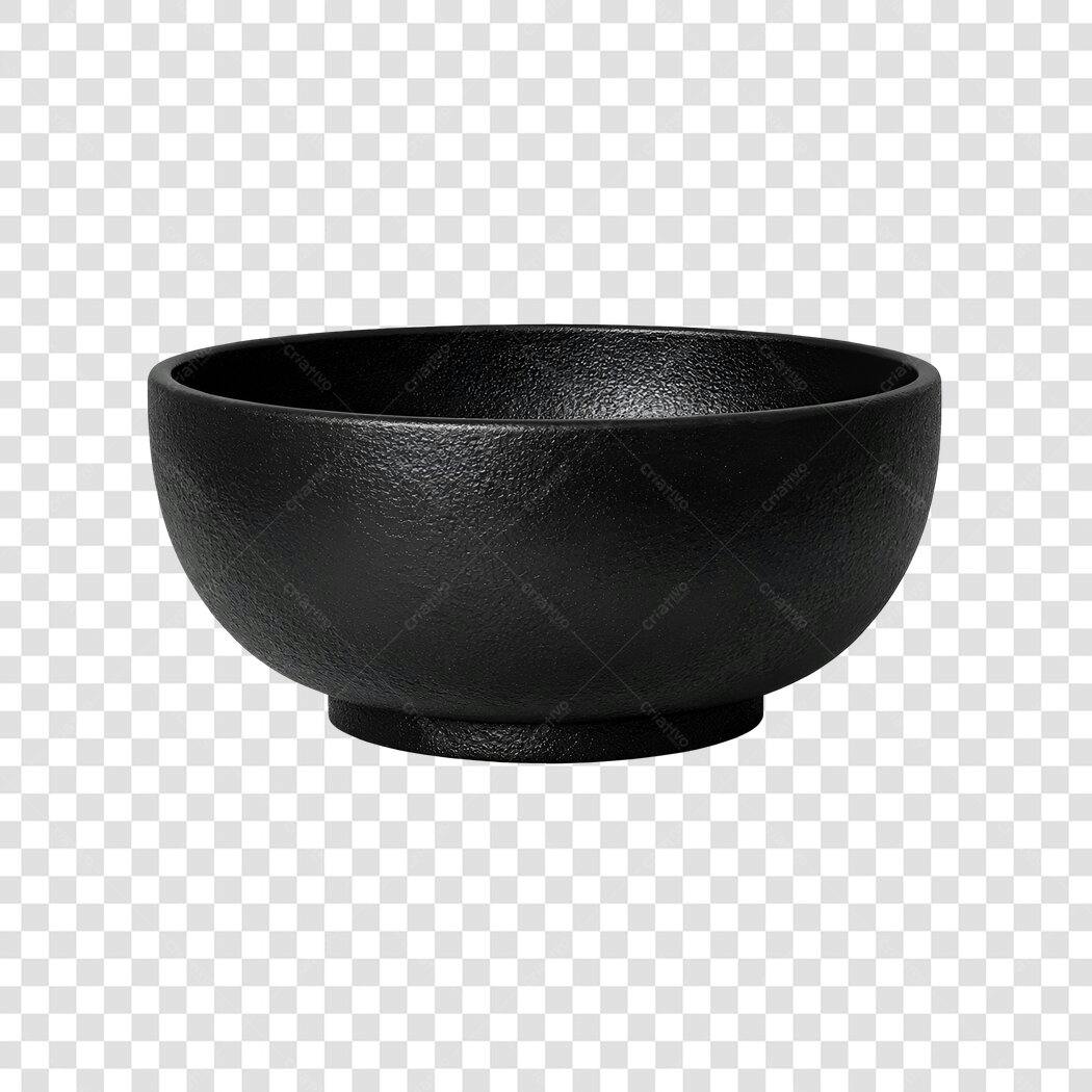 Elemento 3D Tigela Preta Texturizada PNG Fundo Transparente