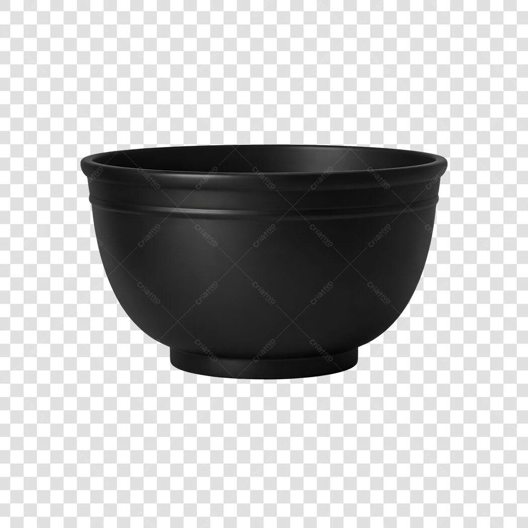 Elemento 3D Tigela Preta Utensílio Cozinha PNG Fundo Transparente