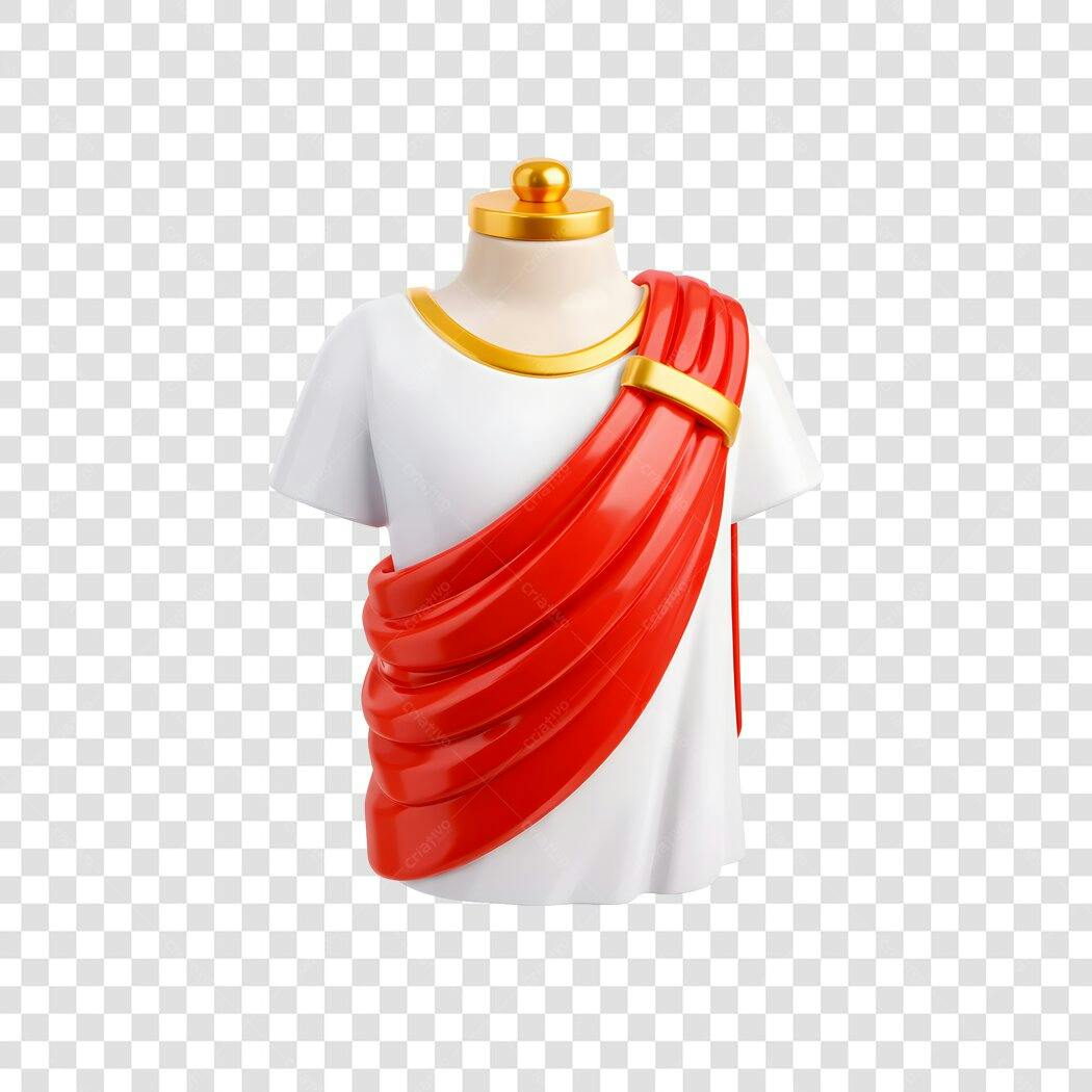 Elemento 3D Toga Romana Branca Vermelha PNG Fundo Transparente