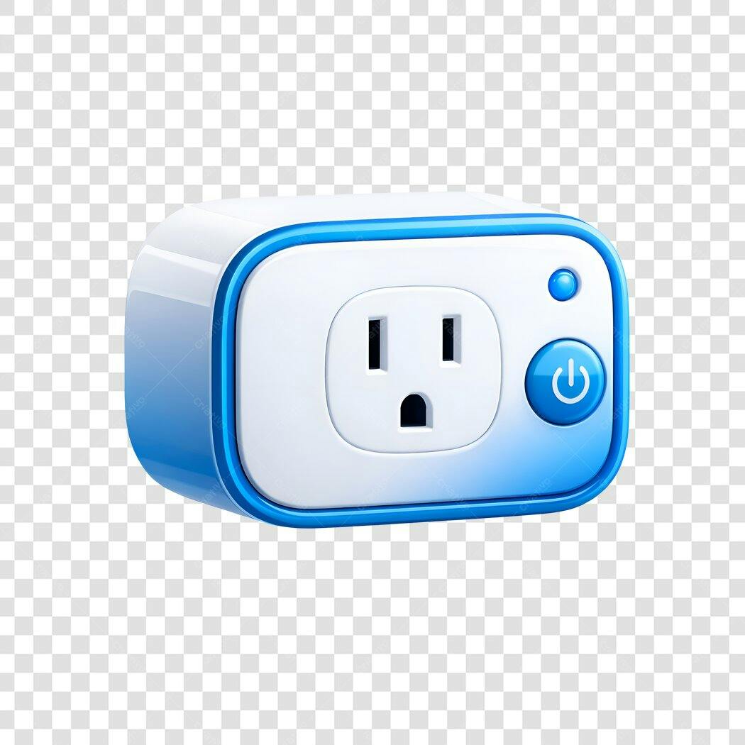 Elemento 3D Tomada Inteligente Branca Azul PNG Fundo Transparente