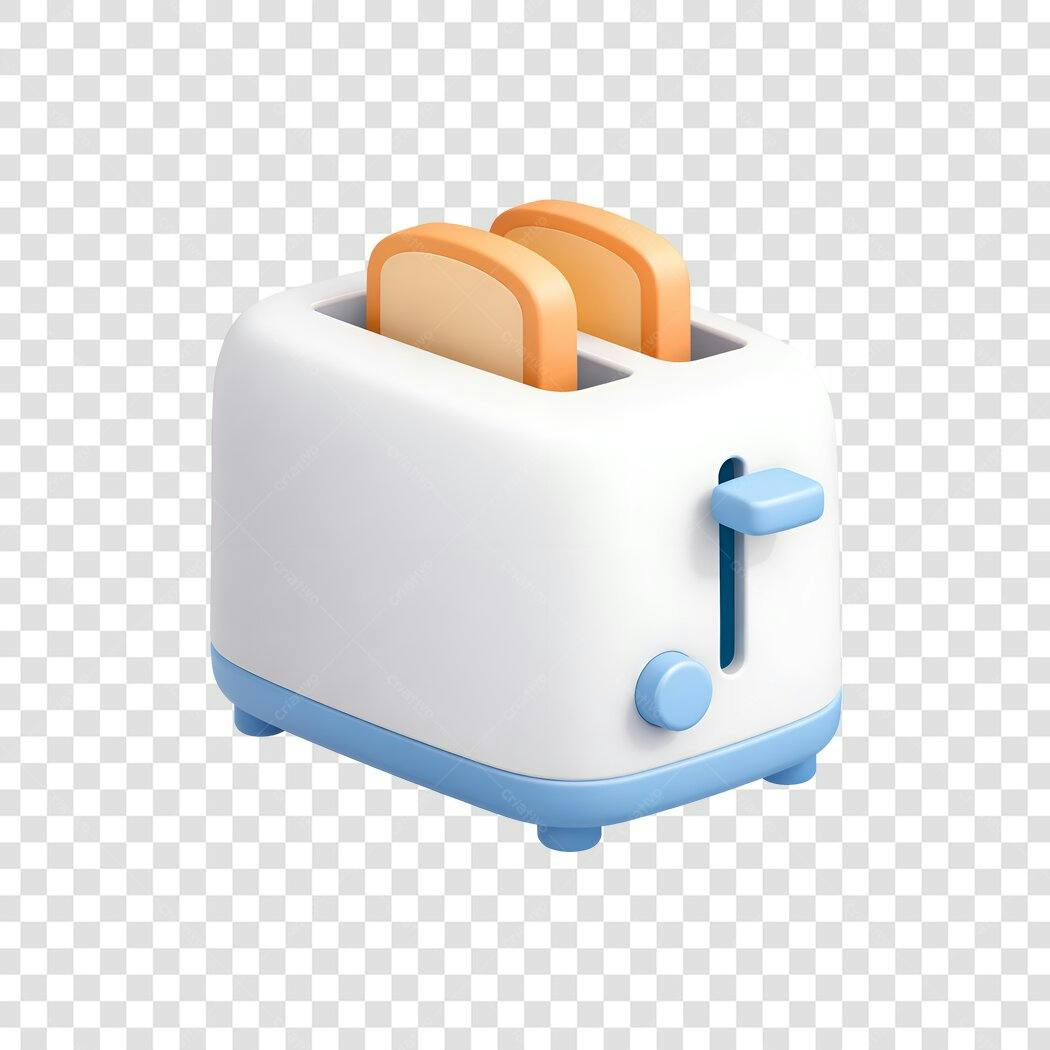 Elemento 3D Torradeira Pães Branca Azul PNG Fundo Transparente