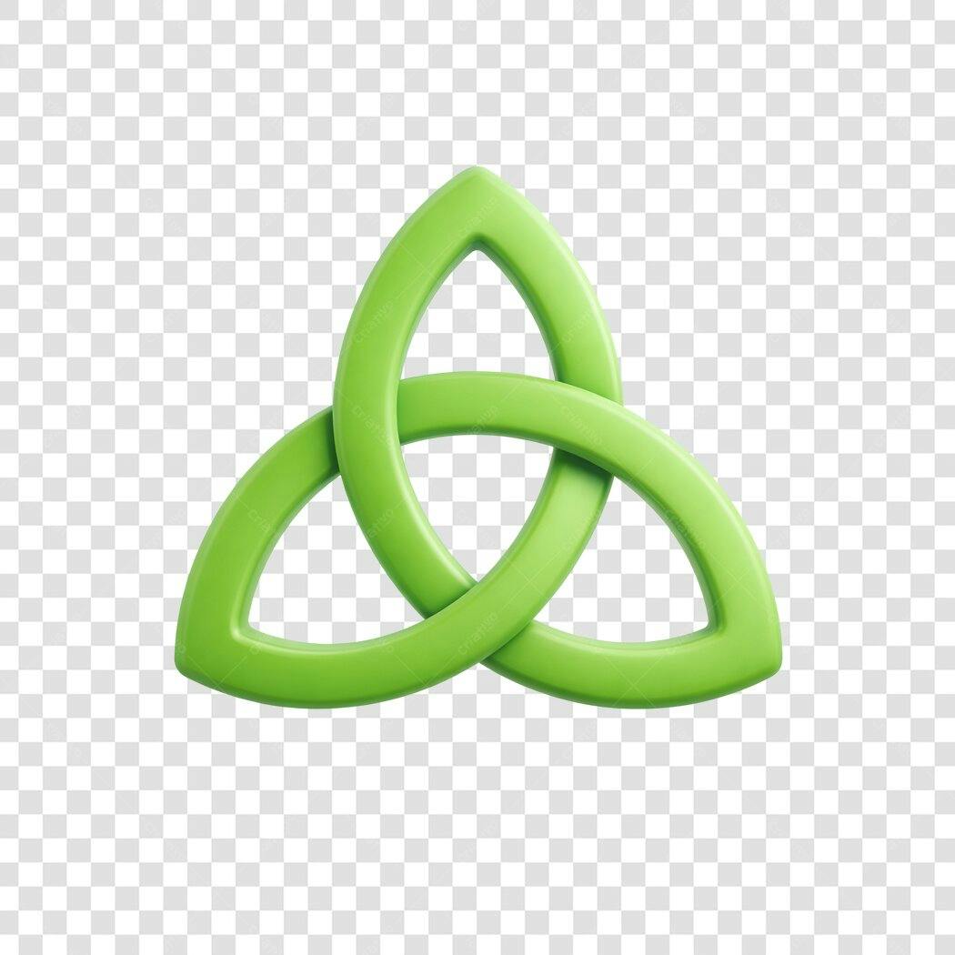 Elemento 3D Trevo Celta Nó da Trindade Verde PNG Fundo Transparente