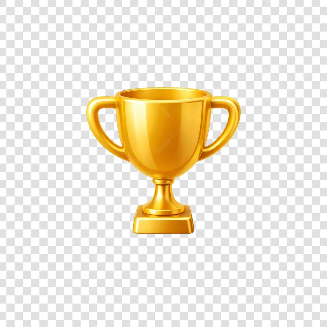 Elemento 3D Troféu Dourado Prêmio Conquista PNG Fundo Transparente