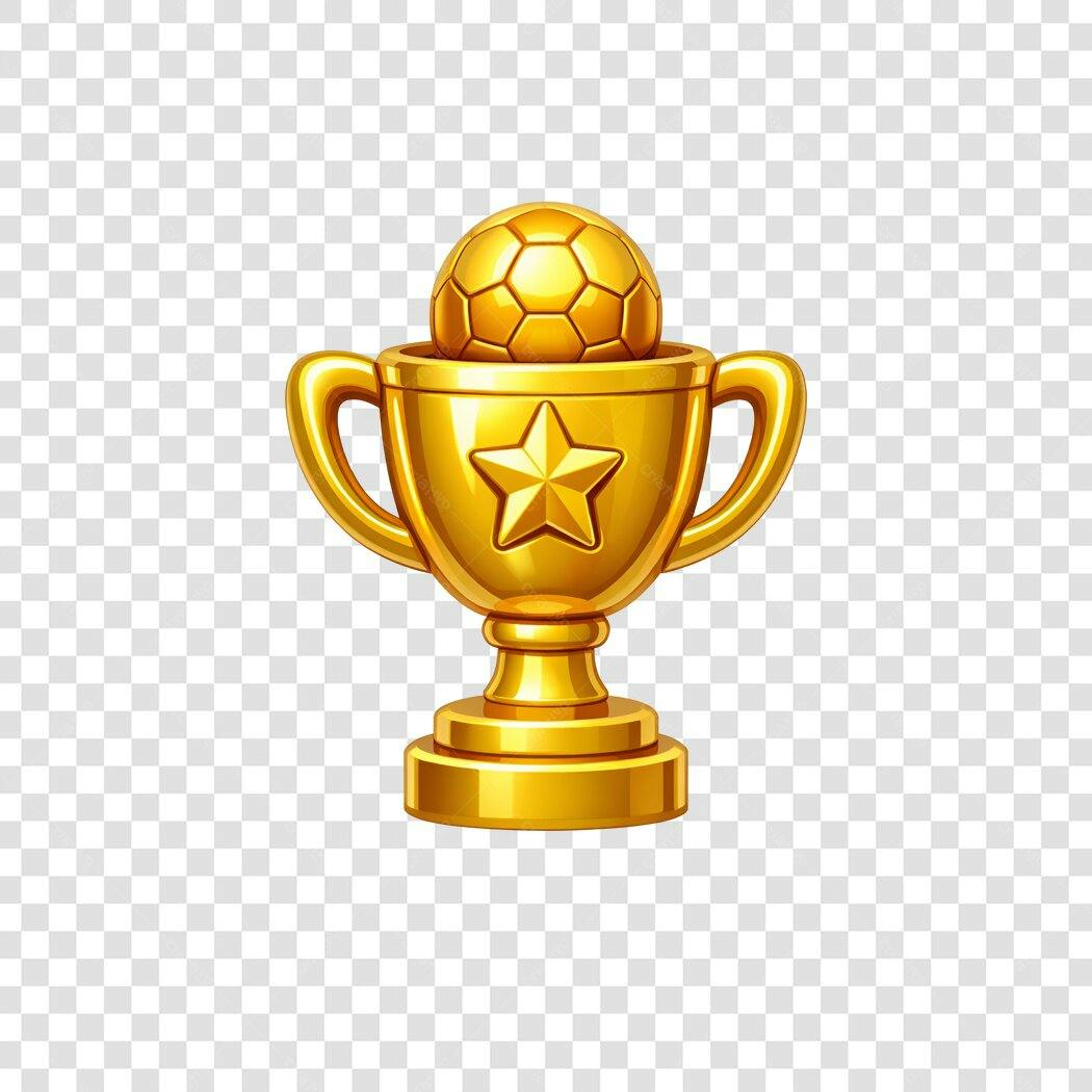 Elemento 3D Troféu Futebol Dourado com Bola PNG Fundo Transparente
