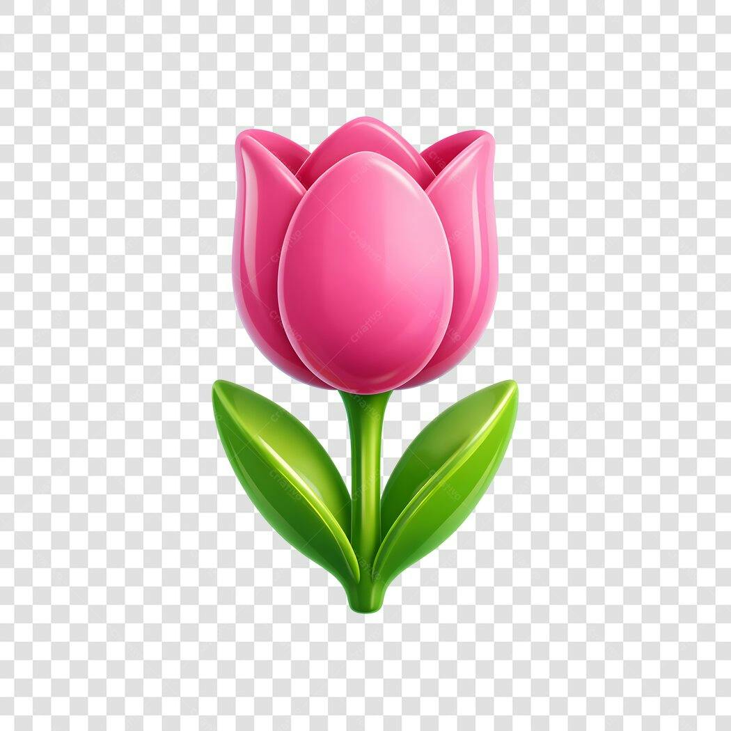 Elemento 3D Tulipa Rosa Dia das Mães Maio PNG Fundo Transparente
