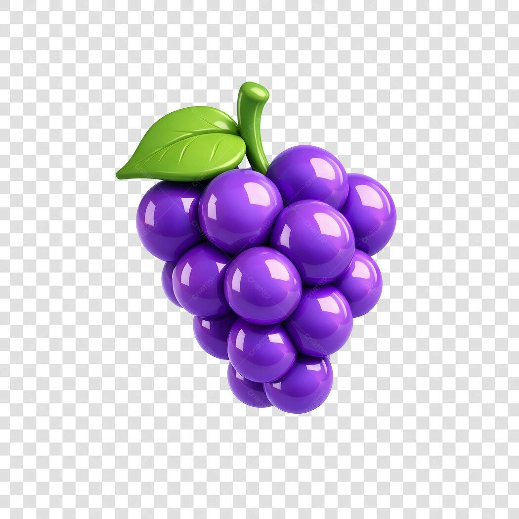 Elemento 3D Uva Roxa Fruta Brilhante PNG Fundo Transparente