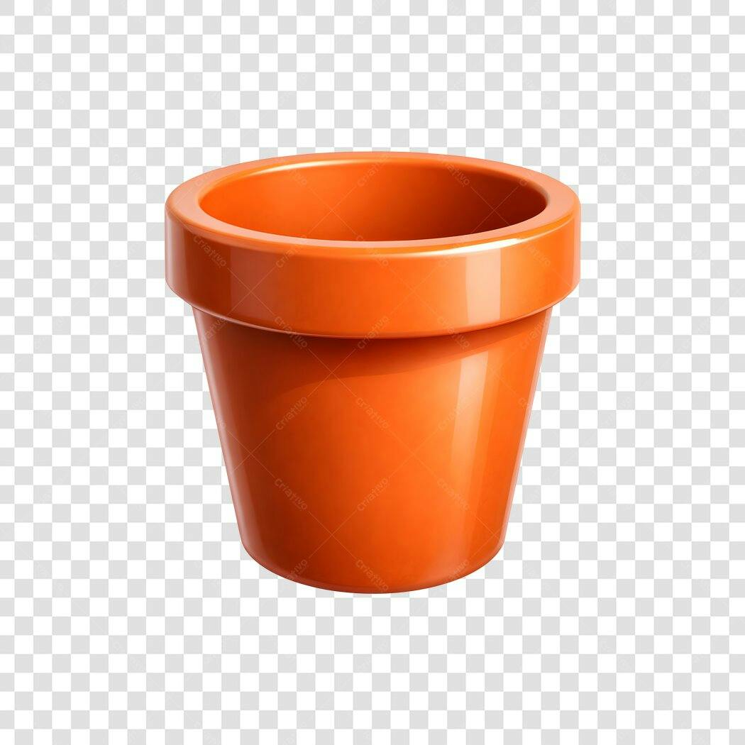 Elemento 3D Vaso de Planta Laranja PNG Fundo Transparente