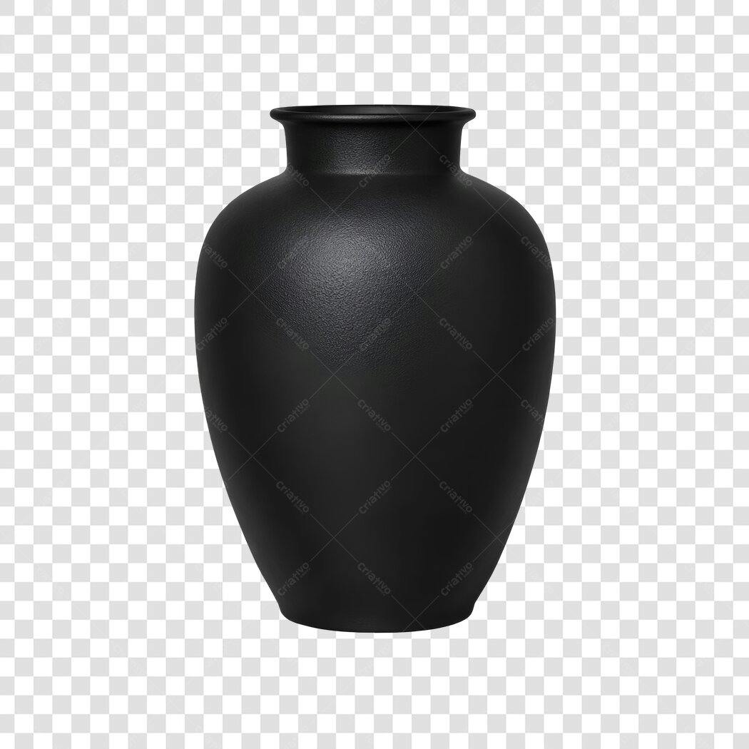 Elemento 3D Vaso Decorativo Preto PNG Fundo Transparente