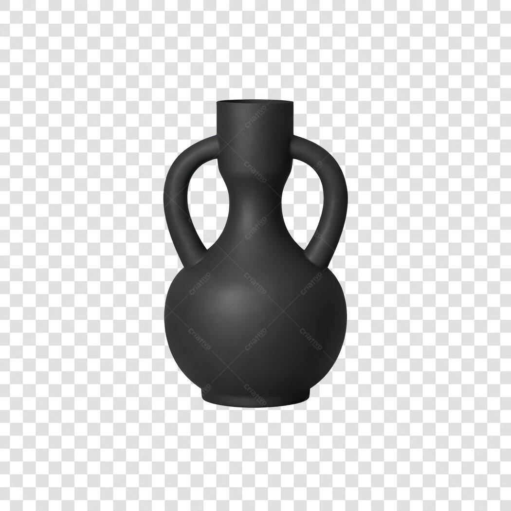 Elemento 3D Vaso Grego Preto Decorativo PNG Fundo Transparente