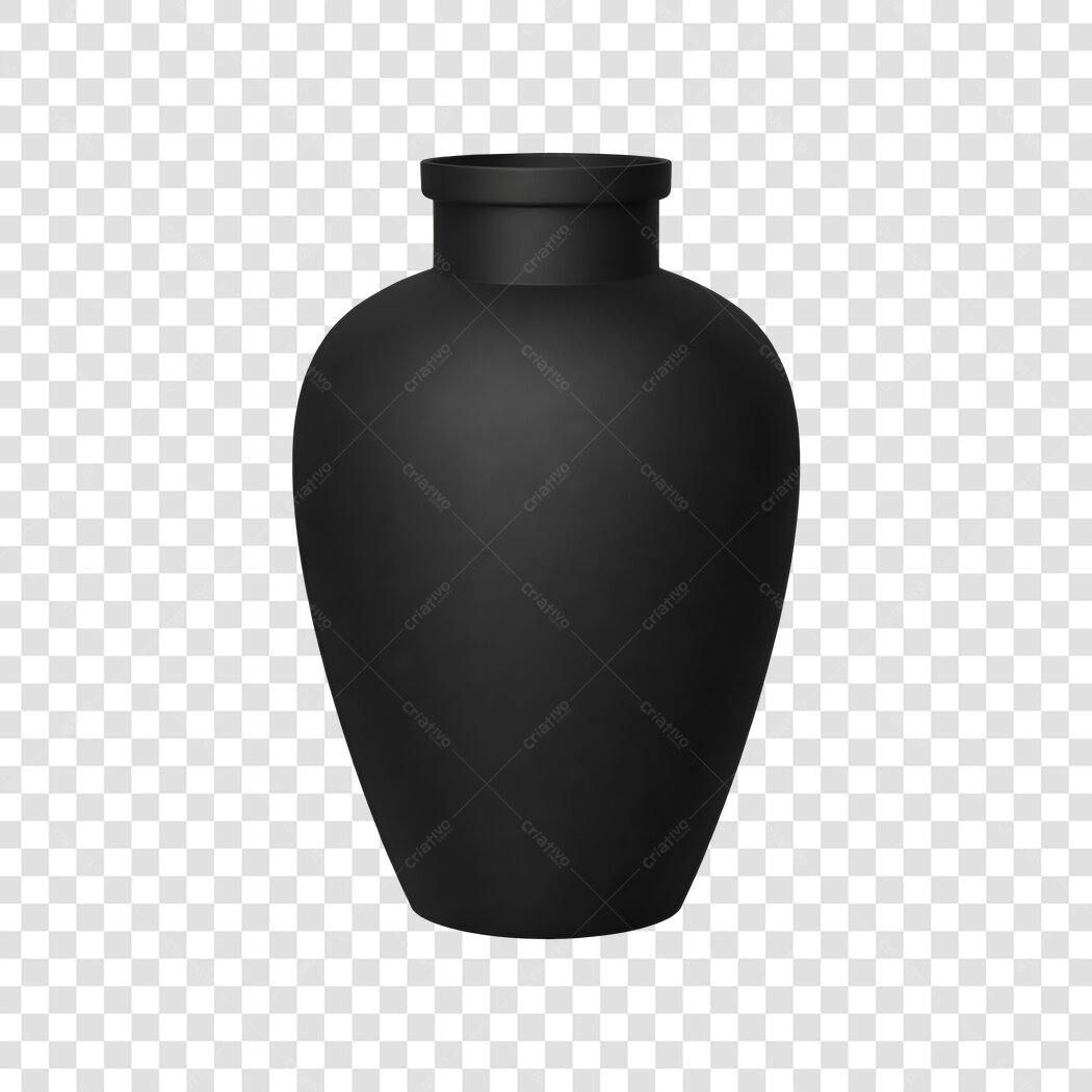 Elemento 3D Vaso Preto Minimalista PNG Fundo Transparente