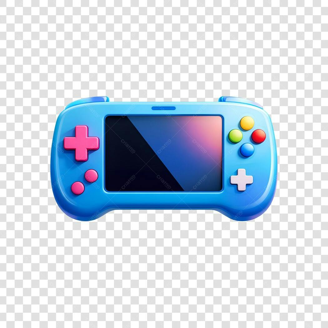 Elemento 3D Videogame Portátil Azul Rosa PNG Fundo Transparente