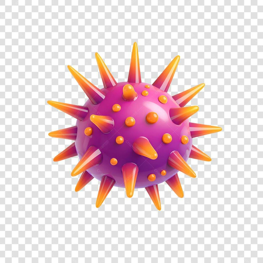 Elemento 3D Vírus Roxo Laranja Saúde PNG Fundo Transparente