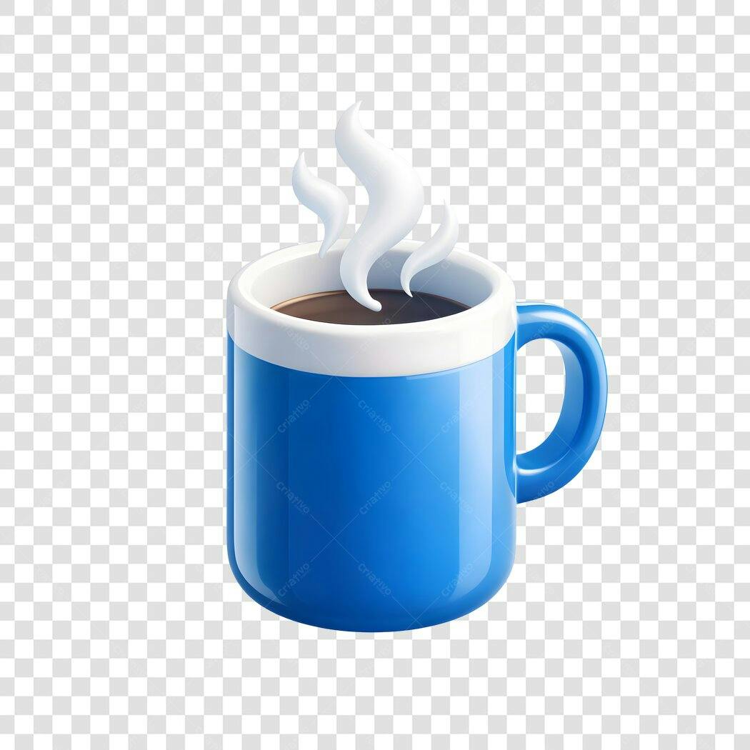 Elemento 3D Xícara Café Azul Vapor PNG Fundo Transparente