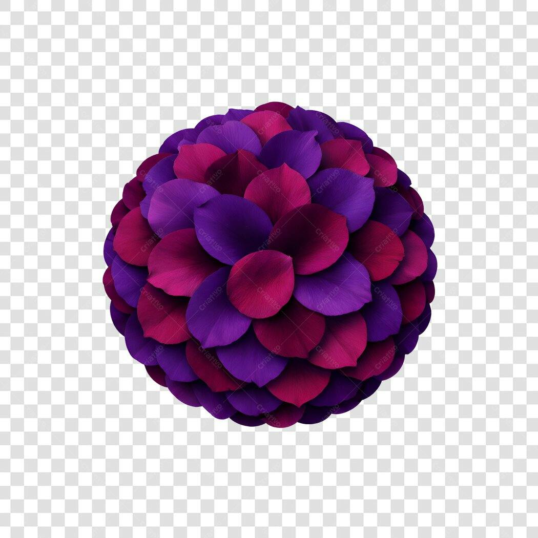 Elemento Decorativo Bola de Pétalas Roxas e Rosas PNG Fundo Transparente