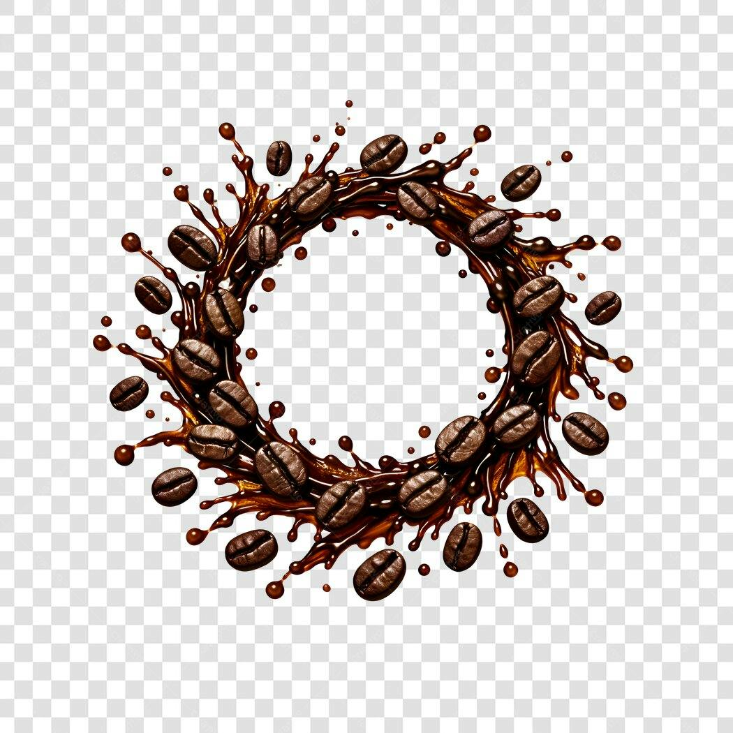Elemento Decorativo Grãos Café Salpicos PNG Fundo Transparente