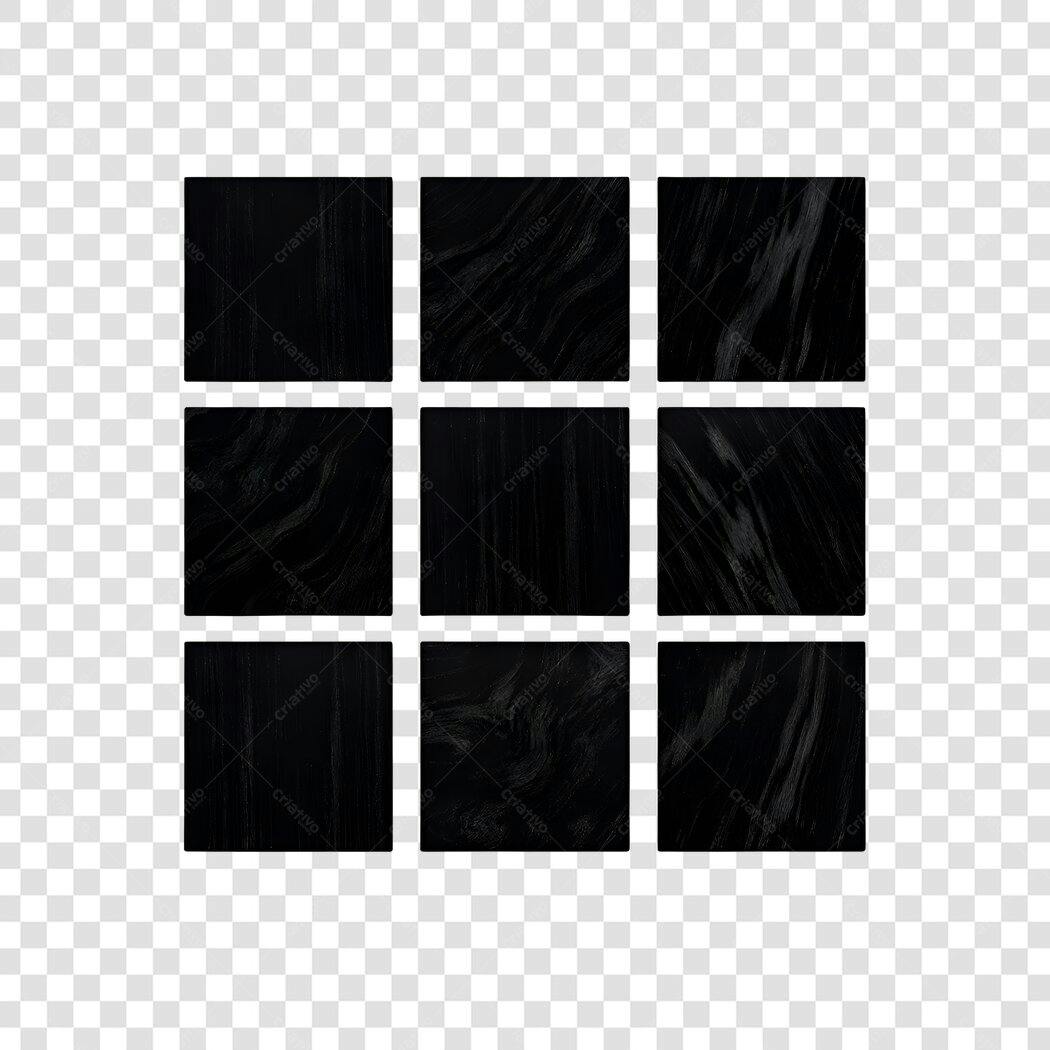 Elemento Decorativo Mármore Preto Textura Quadrados PNG Fundo Transparente