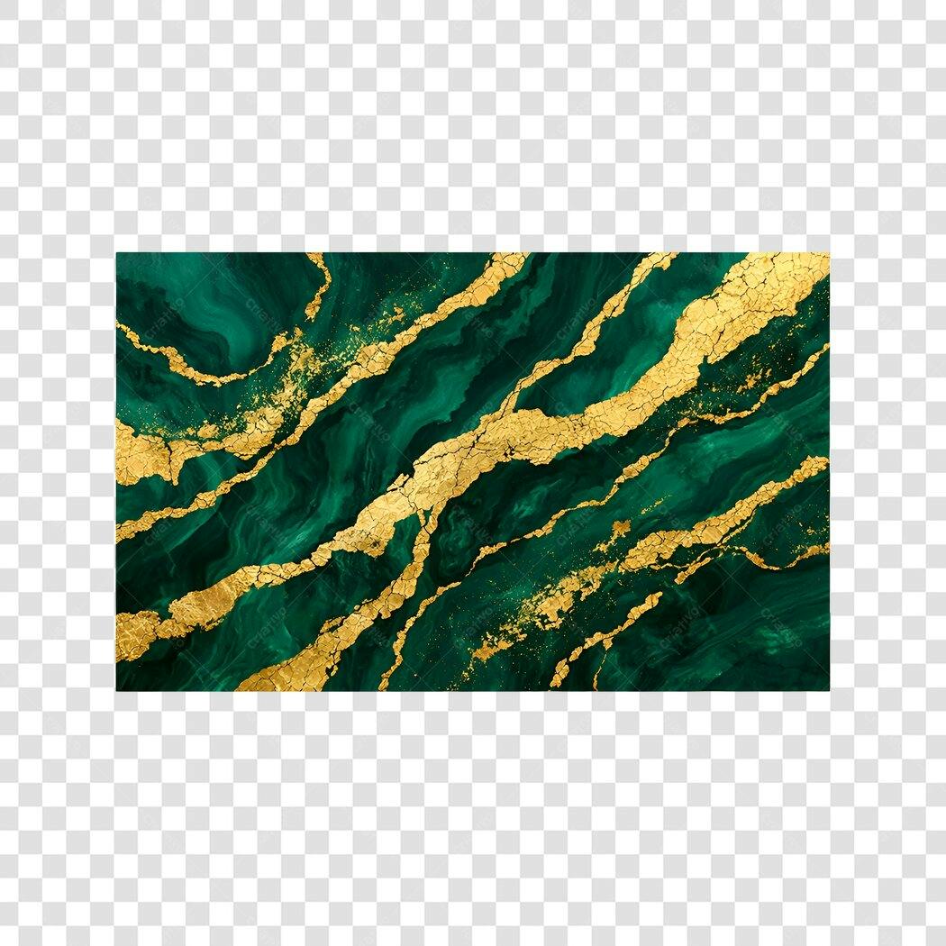 Elemento Decorativo Mármore Verde Esmeralda Dourado PNG Fundo Transparente