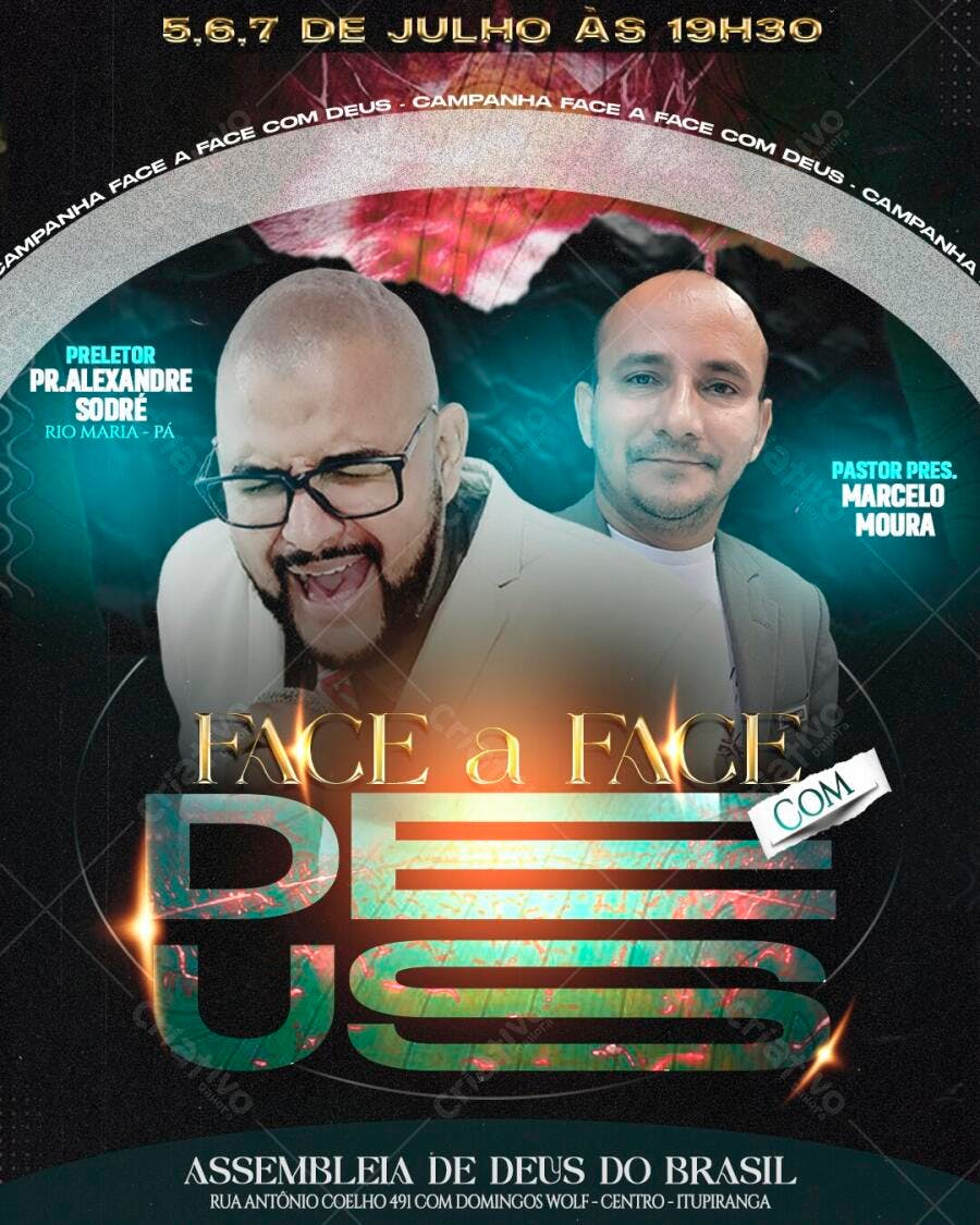 Flyer Campanha Face a Face com Deus Julho PSD Editável