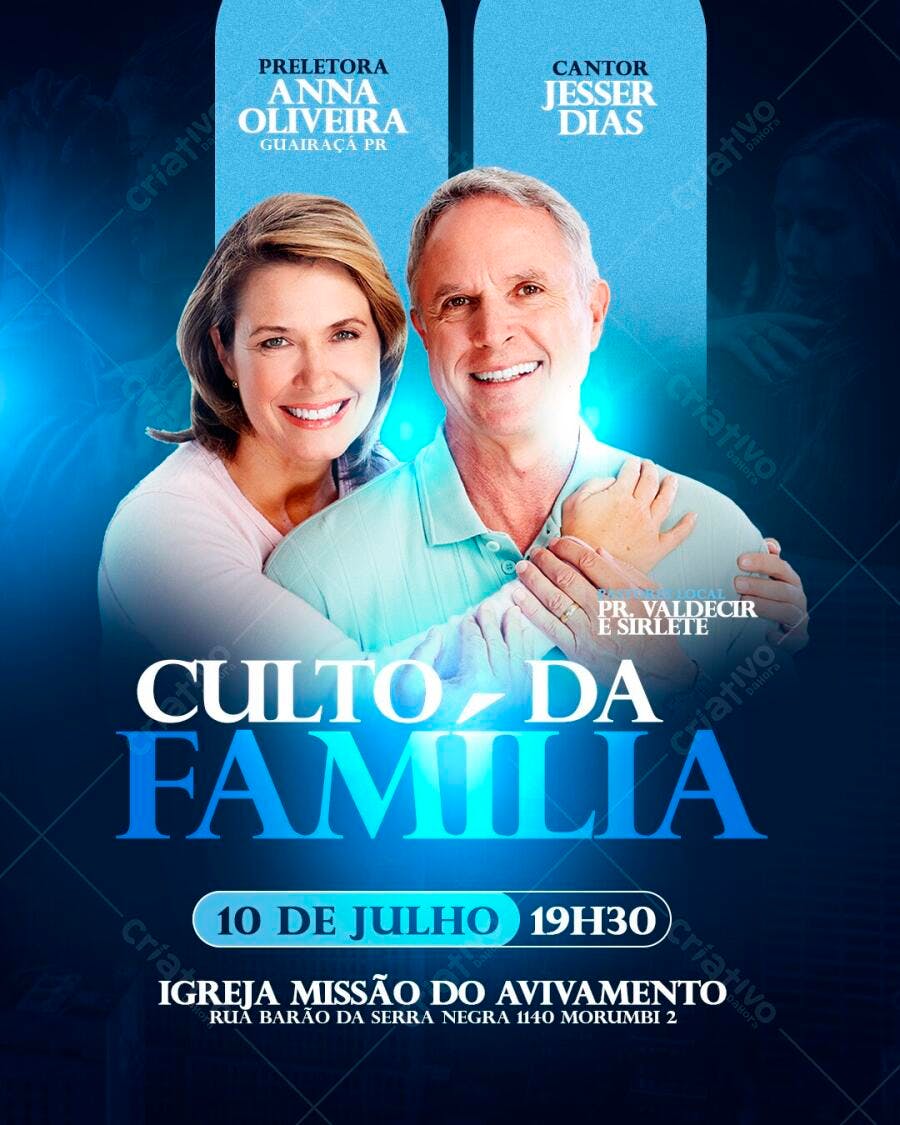 Flyer Culto da Família Igreja Julho PSD Editável