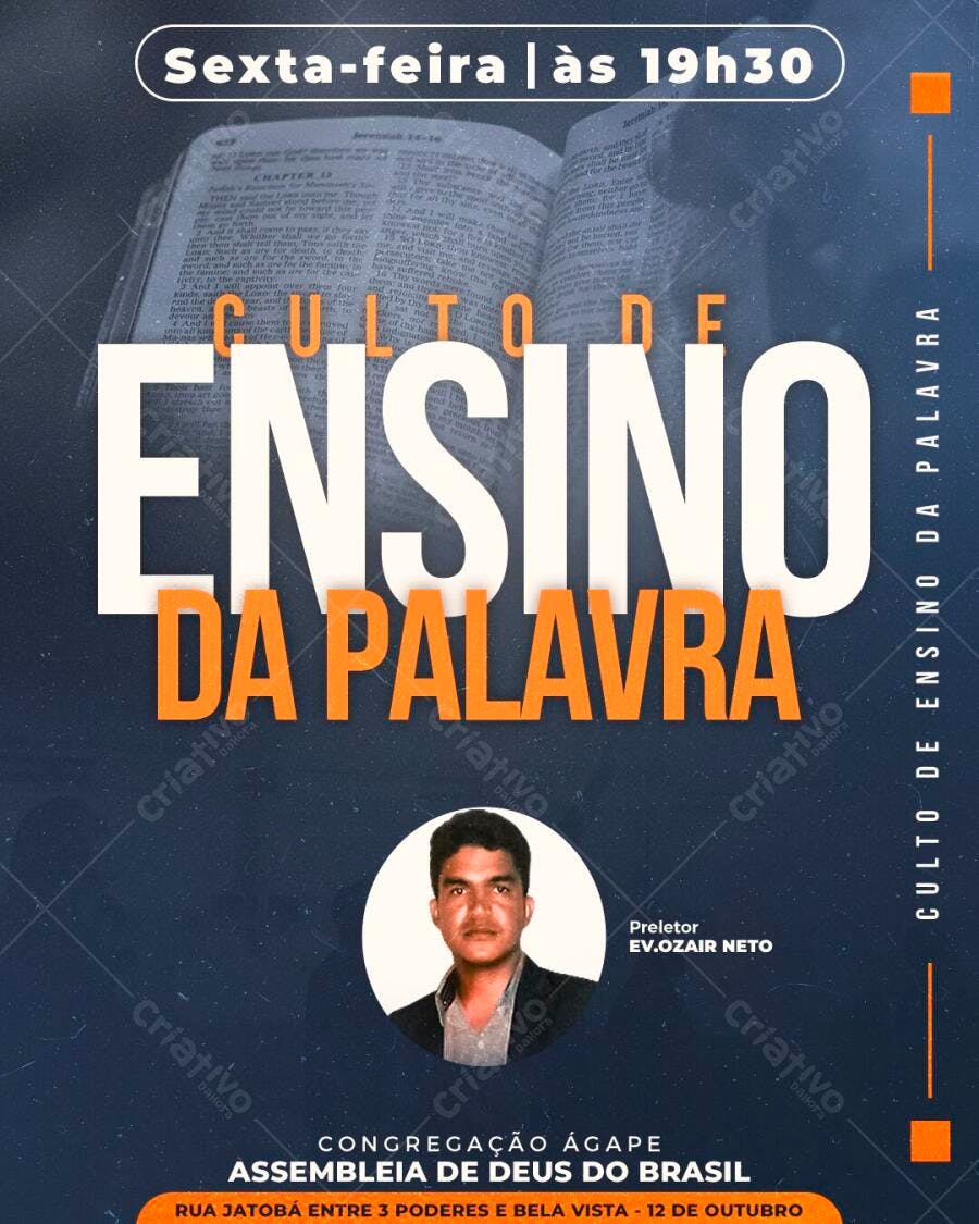Flyer Culto de Ensino da Palavra Igreja PSD Editável