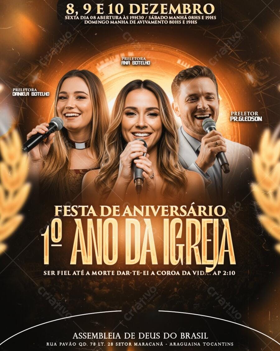 Flyer Festa Aniversário Igreja Dezembro PSD Editável