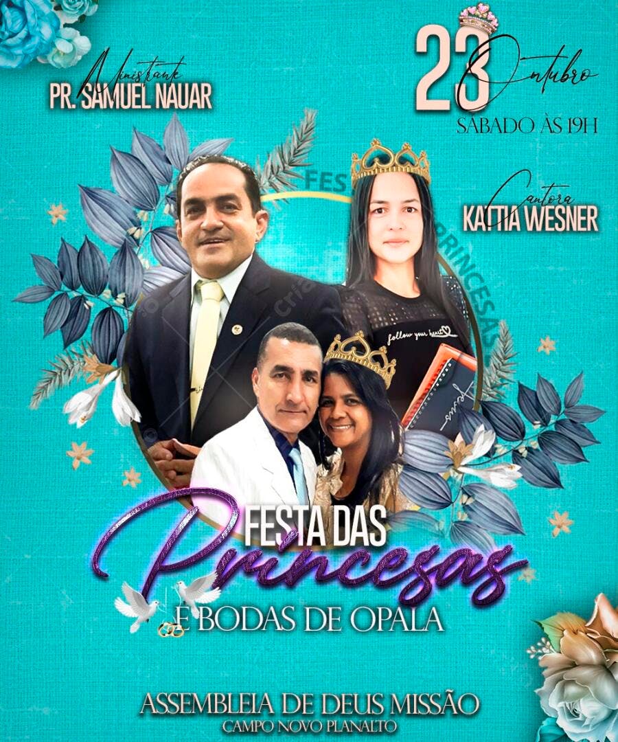 Flyer Festa das Princesas Bodas de Opala Outubro PSD Editável