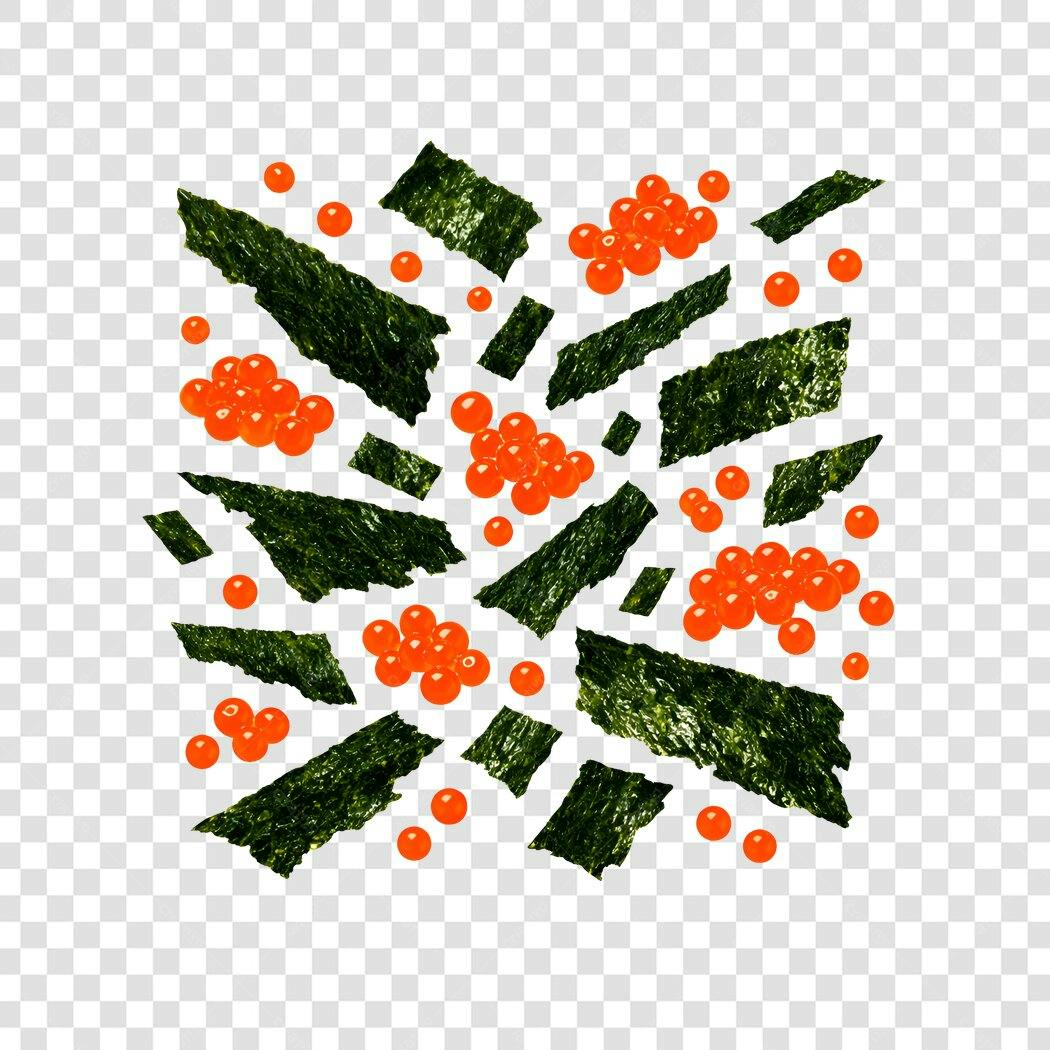 Foto Recortada Alga Nori e Ovas Salmão PNG Fundo Transparente
