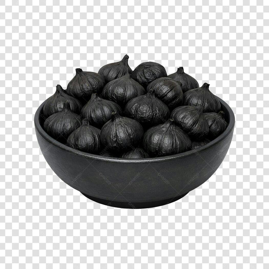 Foto Recortada Alho Negro Tigela Preta PNG Fundo Transparente