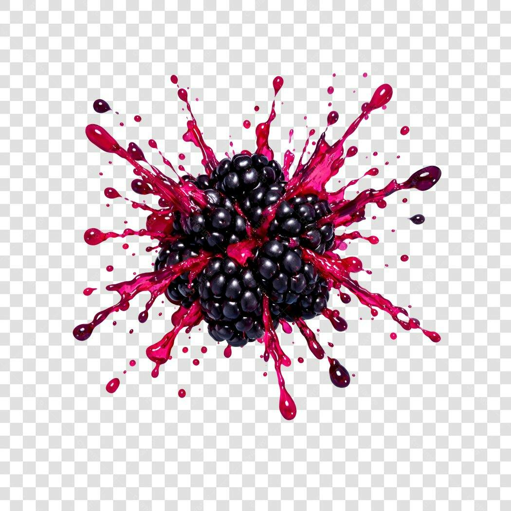 Foto Recortada Amora Preta com Salpicos de Suco PNG Fundo Transparente