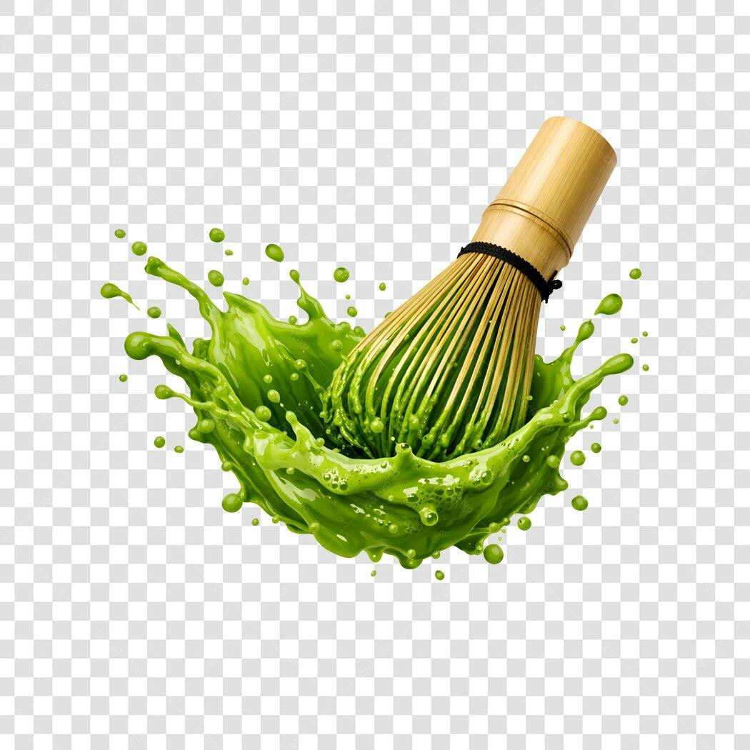 Foto Recortada Batedor Matcha Chasen Splash Verde PNG Fundo Transparente