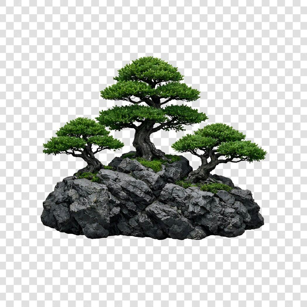 Foto Recortada Bonsai Rochas Verdes PNG Fundo Transparente